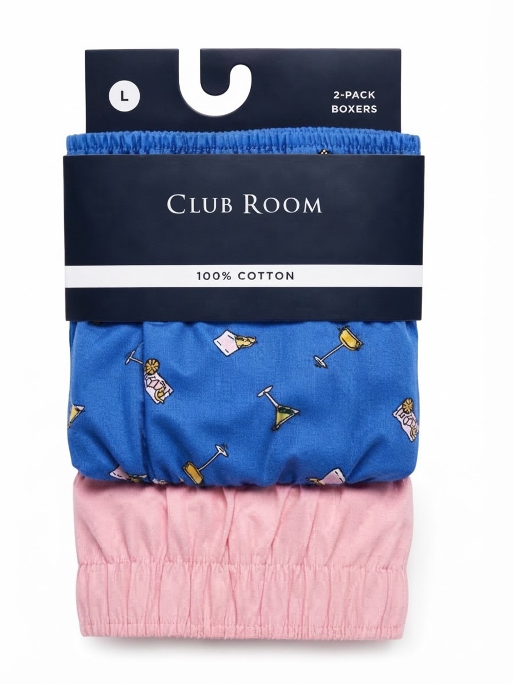 Club Room Mens Boxers Large 2 Pack Cotton Cocktail Print Blue Pink Button Fly